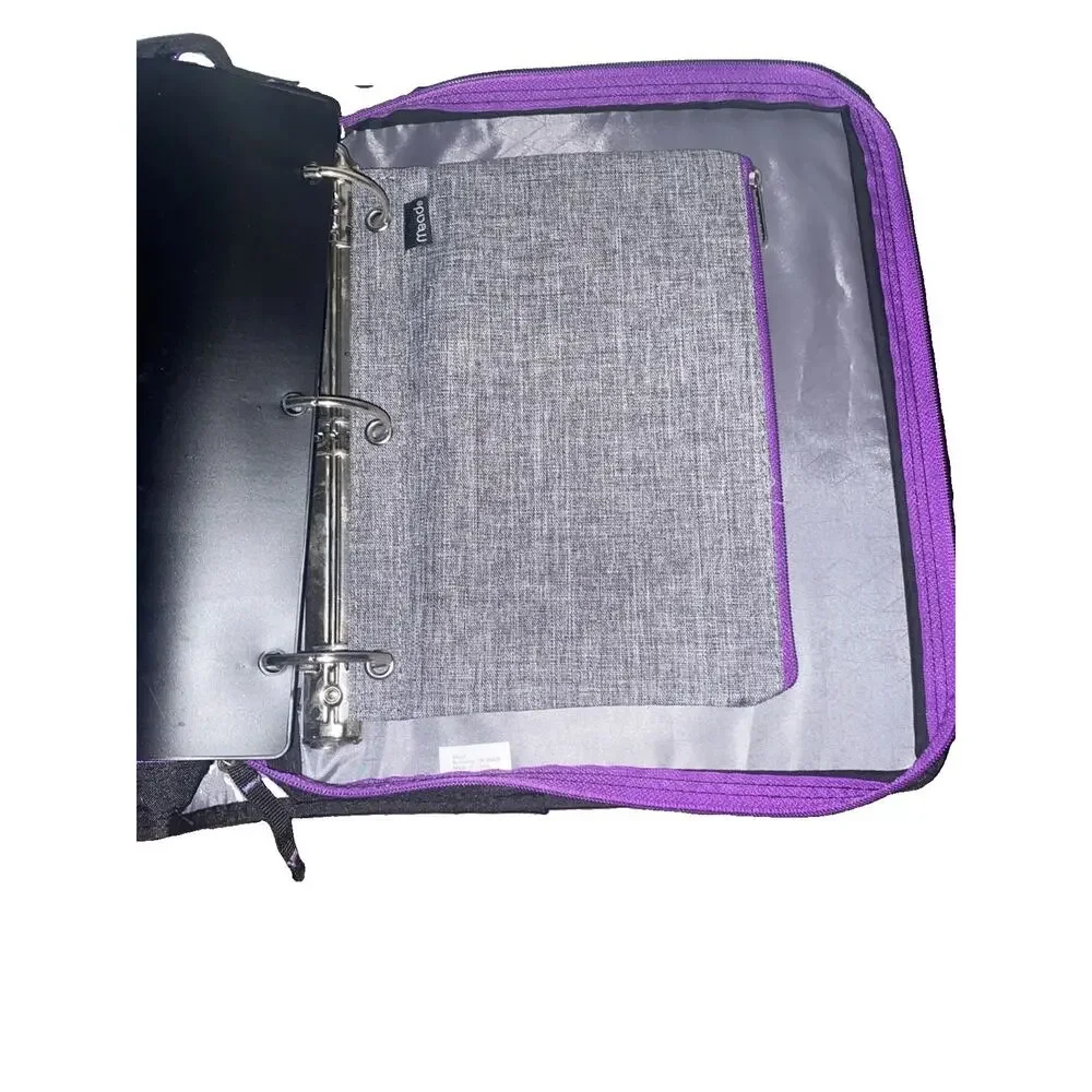 Five Star Zipper Binder Portfolio 3-Ring Expanding File Grey/Purple